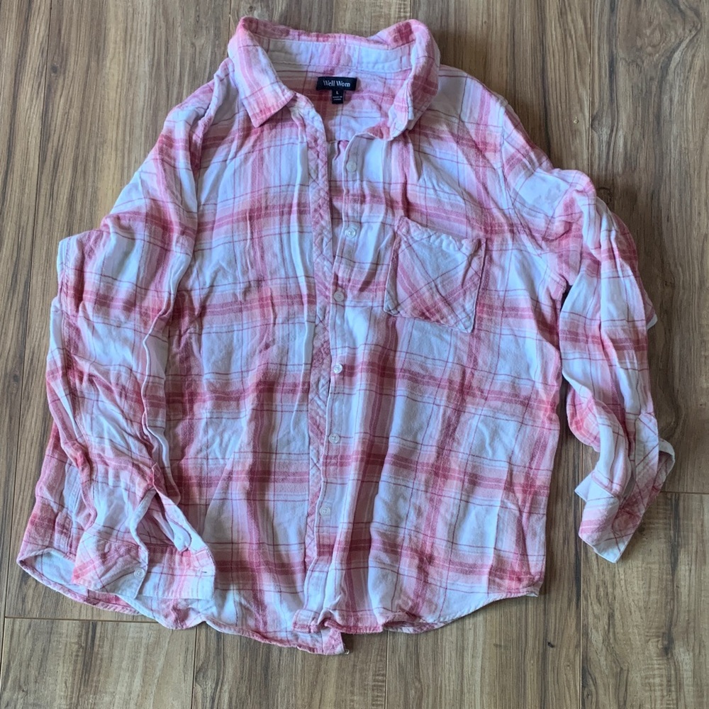 Old Navy pink and White Plaid Shirt